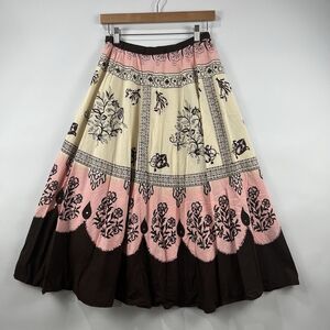 Le Mieux Studio 100% Cotton Boho Floral Skirt Beaded Embellished Elastic Waist